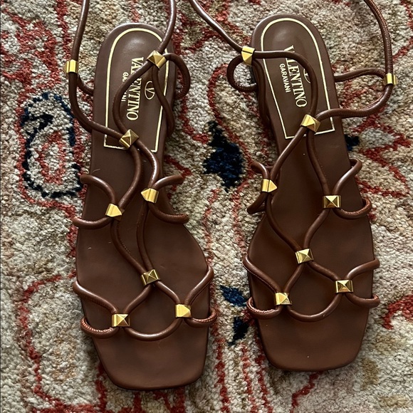 Valentino Garavani Shoes - Valentino Garavani Brown Sandals with Gold Accents. (Made in Italy)